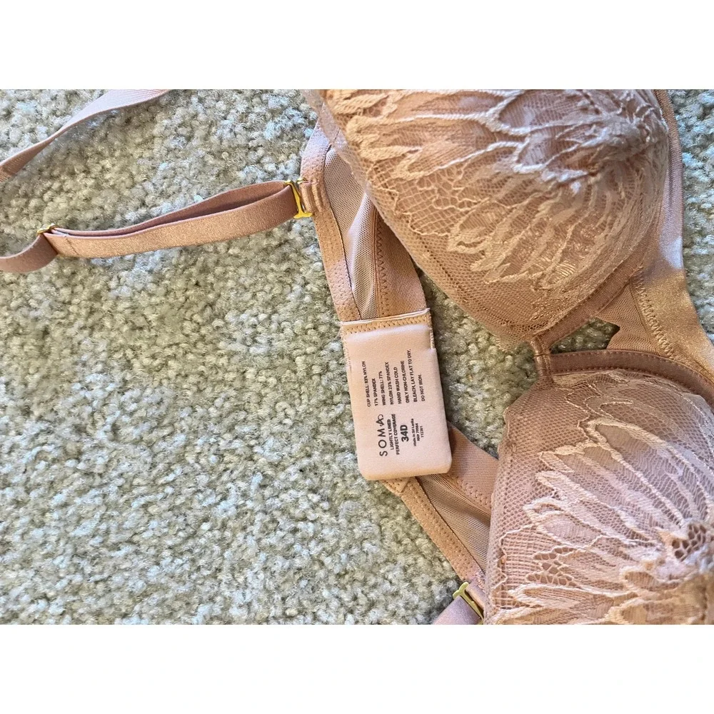 Soma Intimates Lightly Lined Perfect Coverage Lace Bra Rose Gold 34D